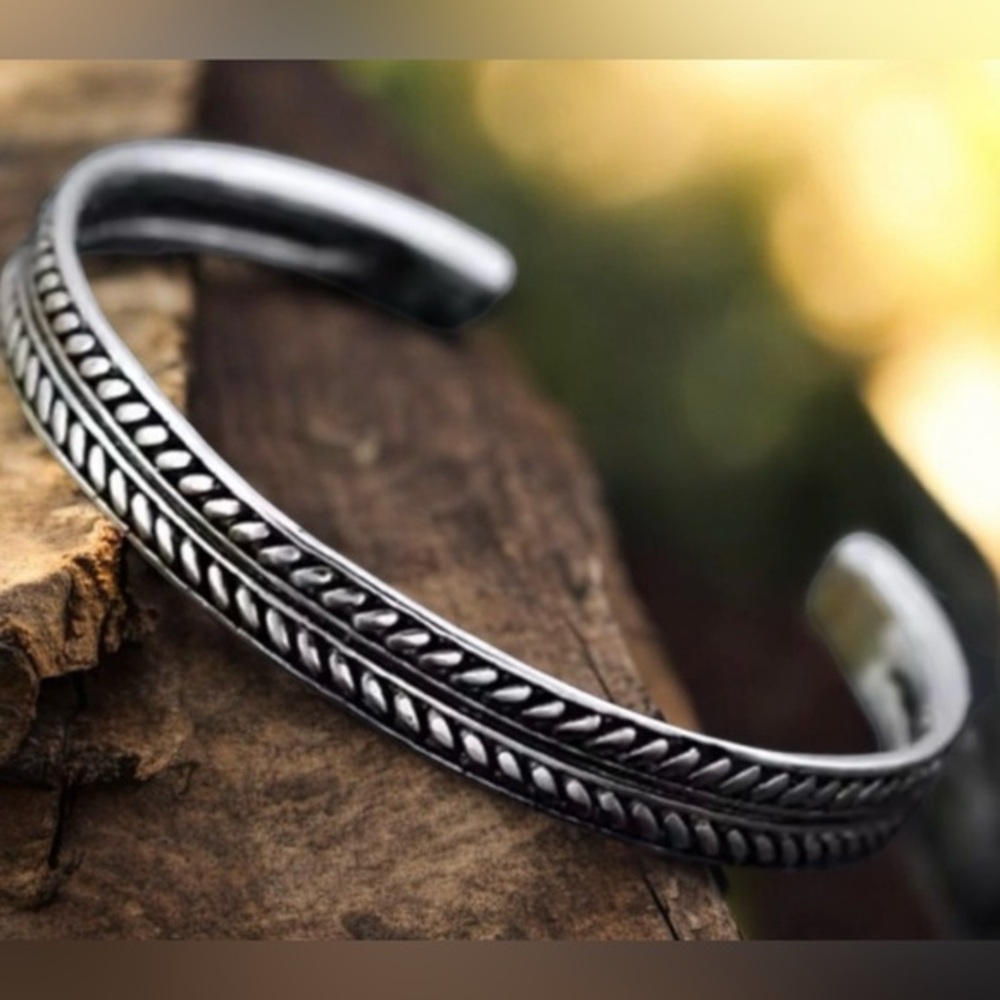 925 Sterling Silver Mens Bangle Bracelet Vintage Cuff Bracelet